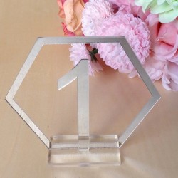 Numéro de table hexagonal en plexiglas argent