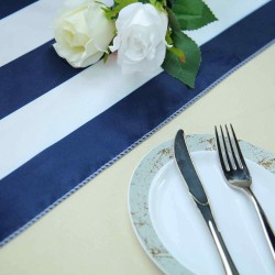 Chemin de table bleu marine et blanc