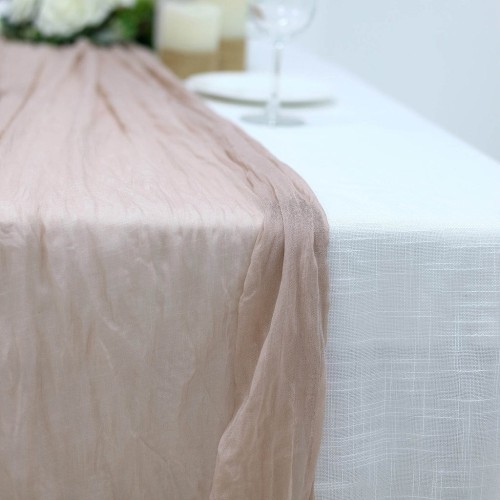 Chemin de table gaze de coton beige rosé