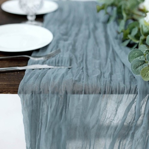 Chemin de table gaze de coton dusty blue