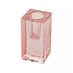 Bougeoir flambeau en verre rose pastel