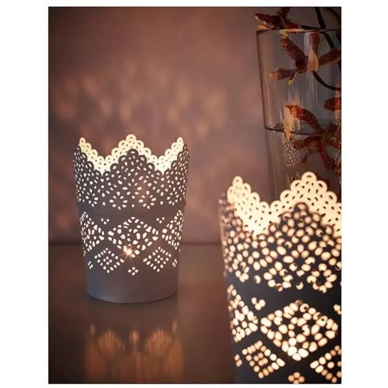 Photophore dentelle blanc