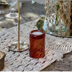 Bougeoir en verre terracotta