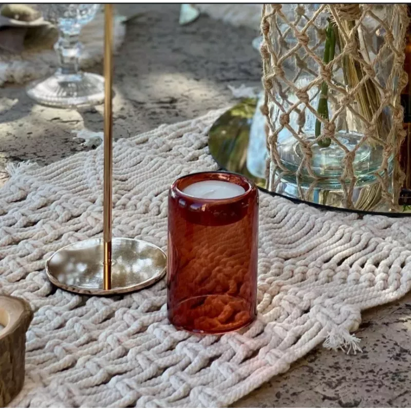 Bougeoir en verre terracotta
