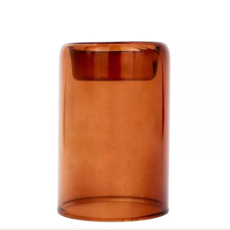 Bougeoir en verre terracotta