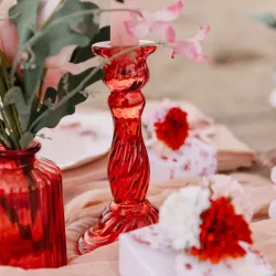 Bougeoir en verre Astrid framboise