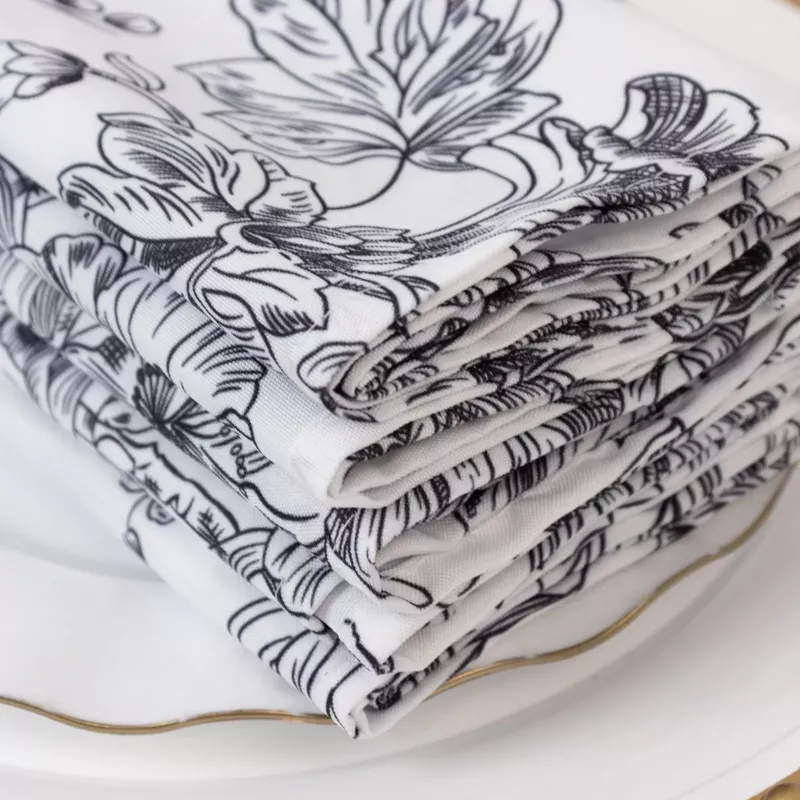 Serviette de table florale noire Serviette de table florale noire