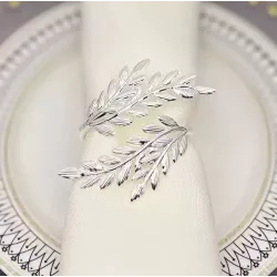 Rond de serviette feuillage  argenté
