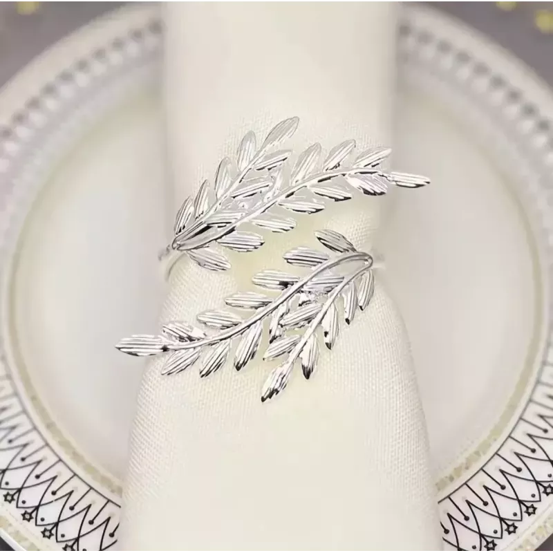 Rond de serviette feuillage  argenté