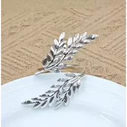 Rond de serviette feuillage  argenté