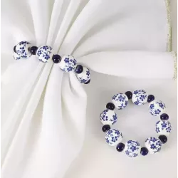 Rond de serviette porcelaine bleu