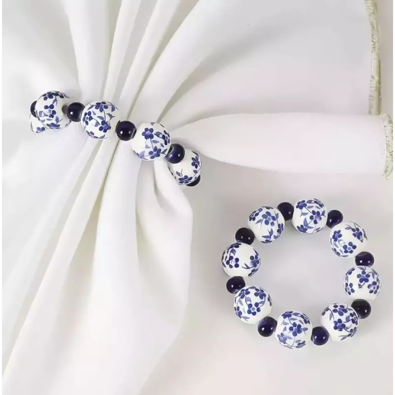 Rond de serviette porcelaine bleu