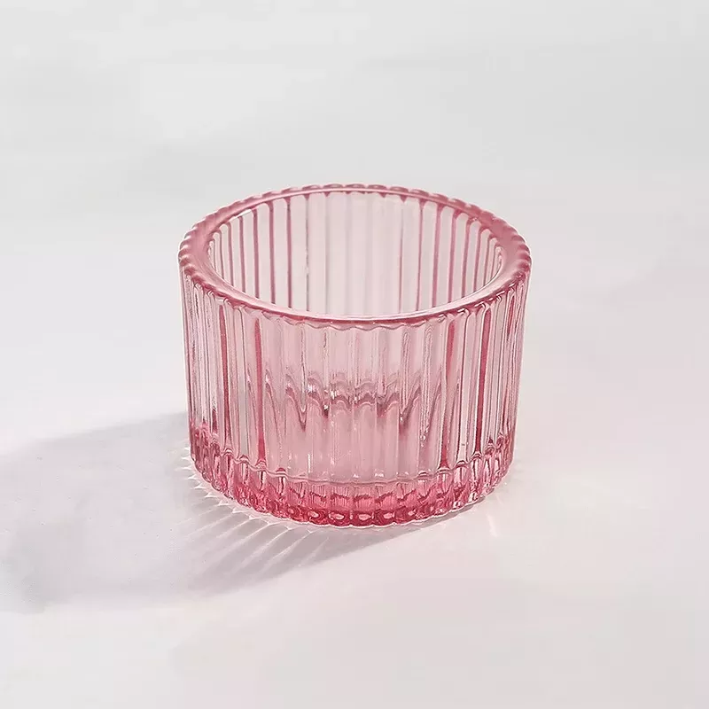 Bougeoir verre strié rose