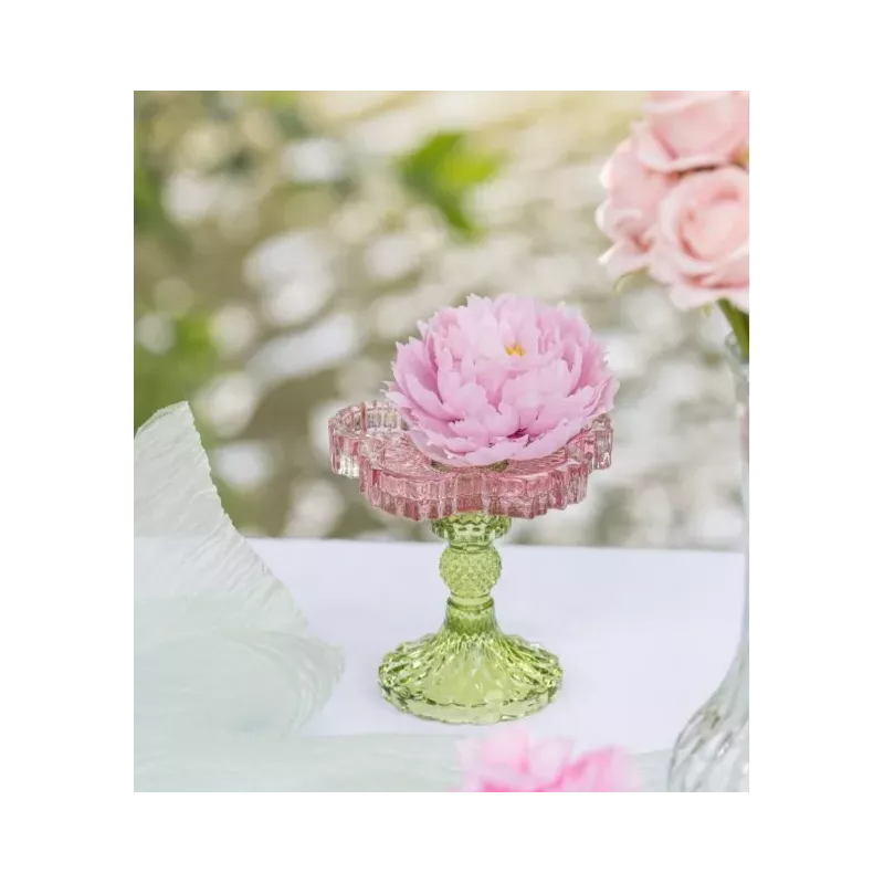 Bougeoir fleurs en verre