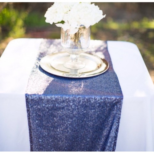 Chemin de table sequin bleu marine