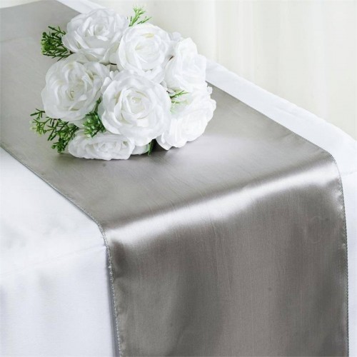 Chemin de table mariage satin argent