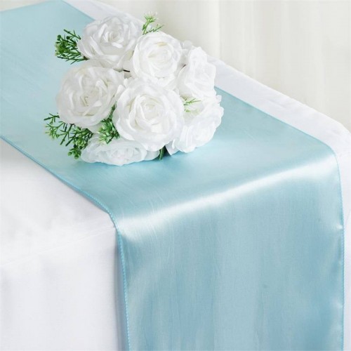 Chemin de table mariage satin bleu 